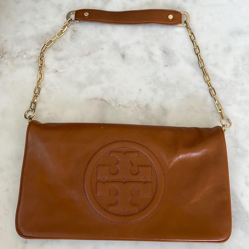 Tory Burch Cognac Oversized Clutch- Authentic